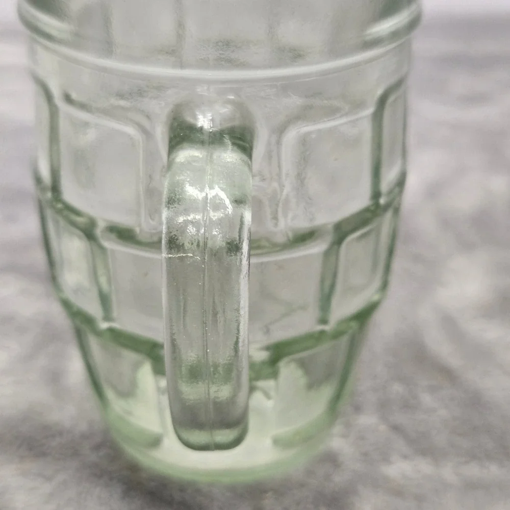 Vintage Dimpled Glass Beer Mug Clear Green Tint Paneled Tankard 4.5 Inch